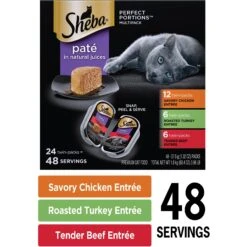 Sheba Perfect Portions Grain-Free Savory Chicken, Roasted Turkey & Tender Beef Pate Variety Pack Adult Wet Cat Food Trays -PurePet Bites Shop 124885 PT2. AC SS1800 V1626815487