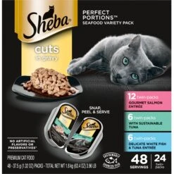 Sheba Perfect Portions Grain-Free Gourmet Salmon, Sustainable Tuna & Delicate Whitefish & Tuna Cuts In Gravy Variety Pack Adult Wet Cat Food Trays