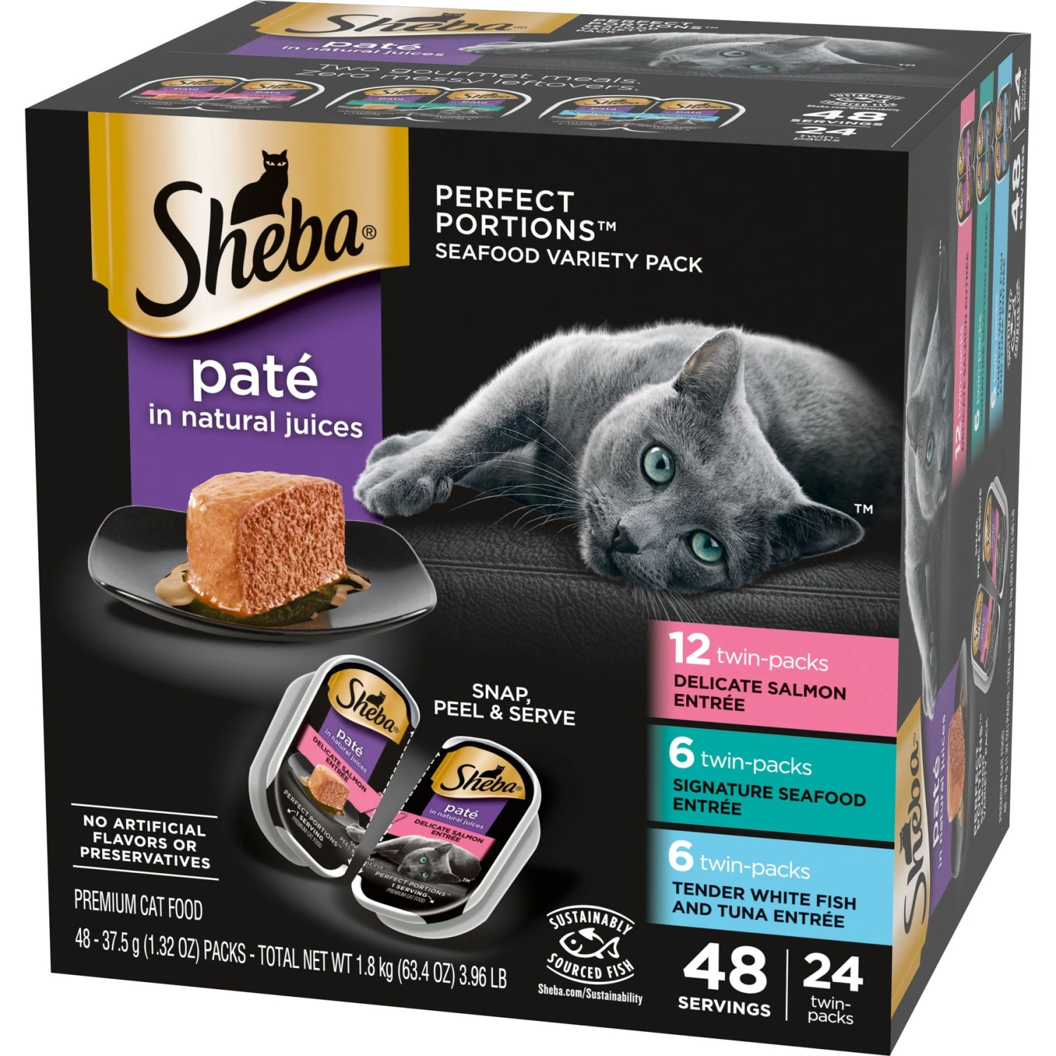 Sheba Perfect Portions Seafood Pate Variety Pack Grain-Free Adult Wet Cat Food Trays 3 Sheba Perfect Portions Seafood Pate Variety Pack Grain-Free Adult Wet Cat Food Trays