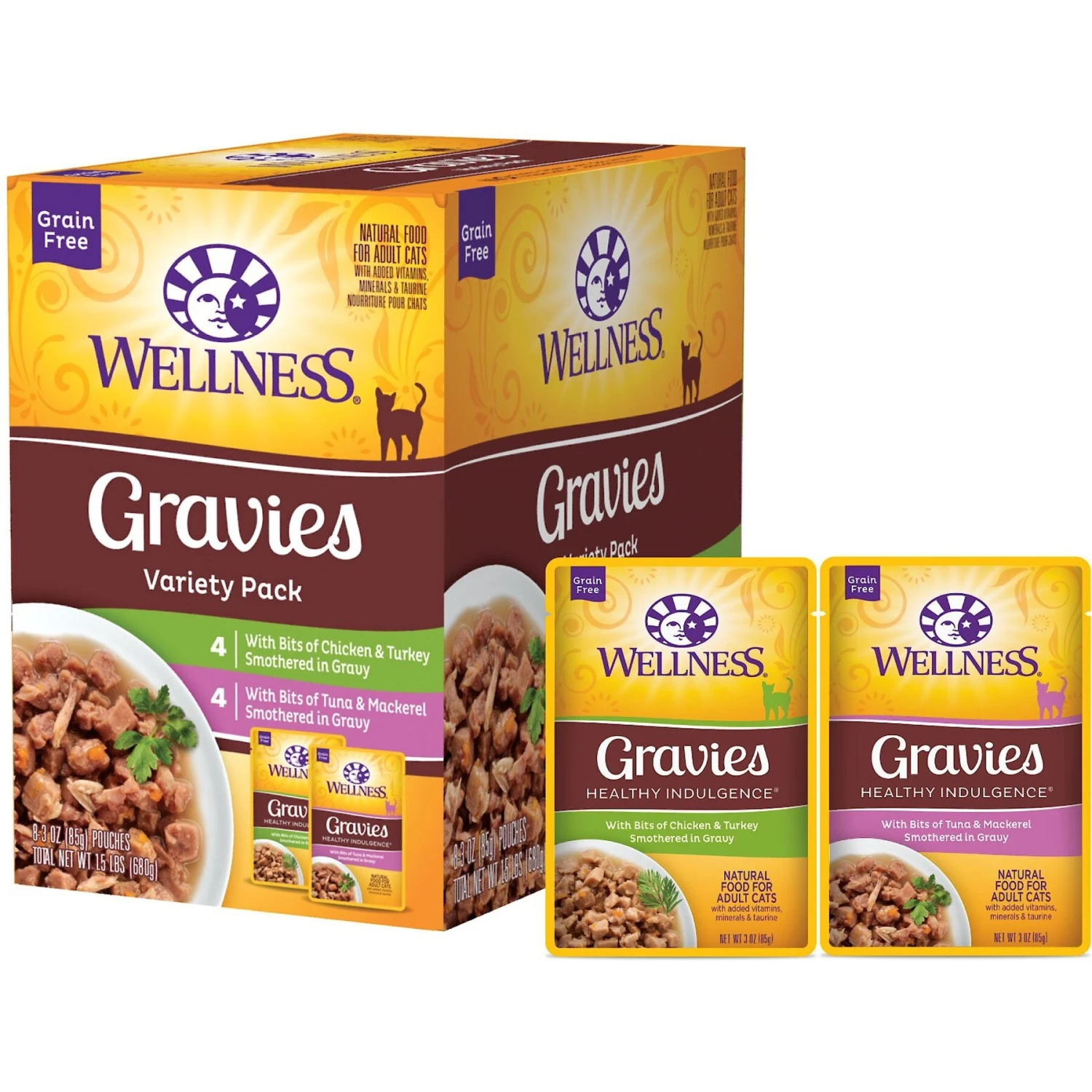 Wellness Healthy Indulgence Gravies Grain-Free Variety Pack Cat Food Pouches 3 Wellness Healthy Indulgence Gravies Grain-Free Variety Pack Cat Food Pouches