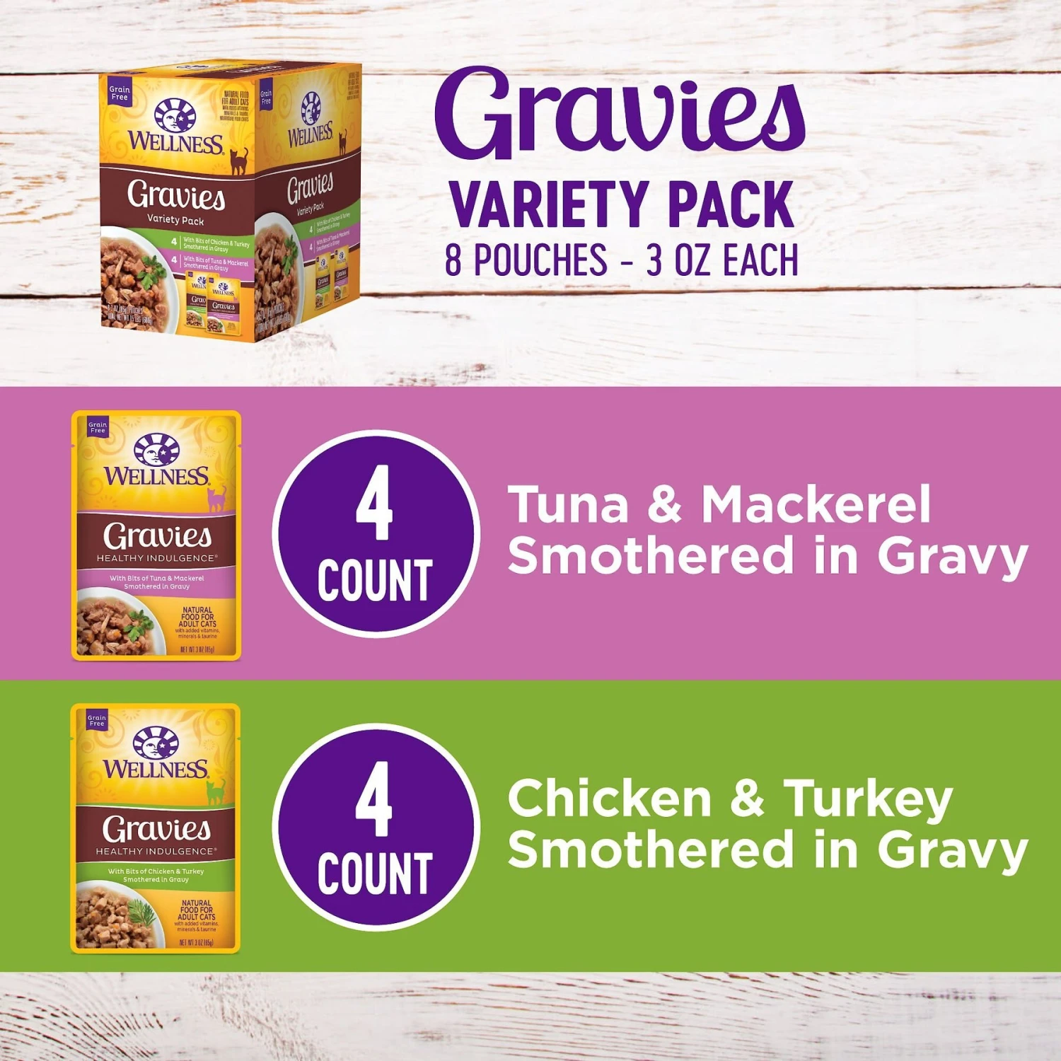 Wellness Healthy Indulgence Gravies Grain-Free Variety Pack Cat Food Pouches 4 Wellness Healthy Indulgence Gravies Grain-Free Variety Pack Cat Food Pouches - Image 2