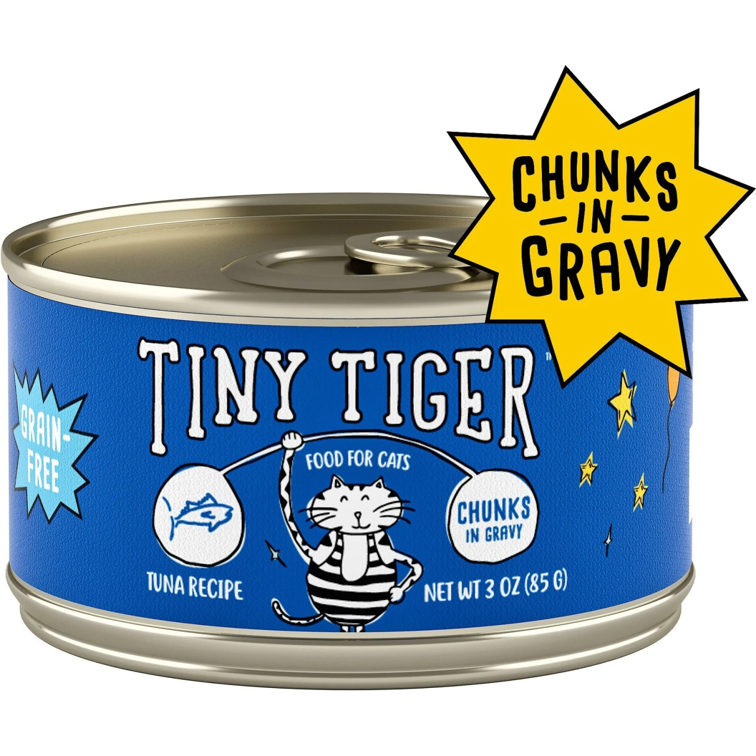 Tiny Tiger Chunks In Gravy Tuna Recipe Grain-Free Canned Cat Food 3 Tiny Tiger Chunks In Gravy Tuna Recipe Grain-Free Canned Cat Food