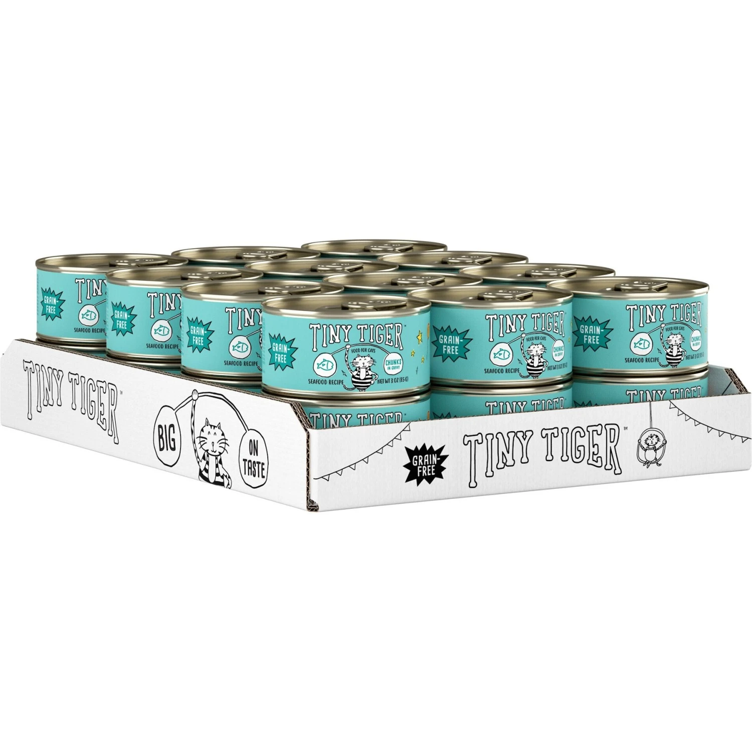 Tiny Tiger Chunks In Gravy Seafood Recipe Grain-Free Canned Cat Food 4 Tiny Tiger Chunks In Gravy Seafood Recipe Grain-Free Canned Cat Food - Image 2