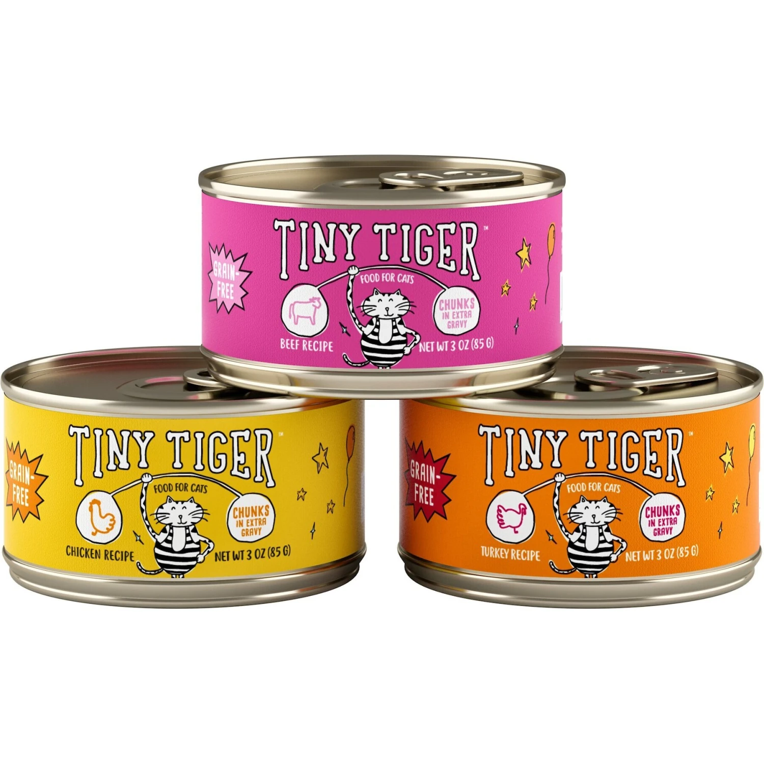 Tiny Tiger Chunks In EXTRA Gravy Beef & Poultry Recipes Variety Pack Grain-Free Canned Cat Food 4 Tiny Tiger Chunks In EXTRA Gravy Beef & Poultry Recipes Variety Pack Grain-Free Canned Cat Food - Image 2
