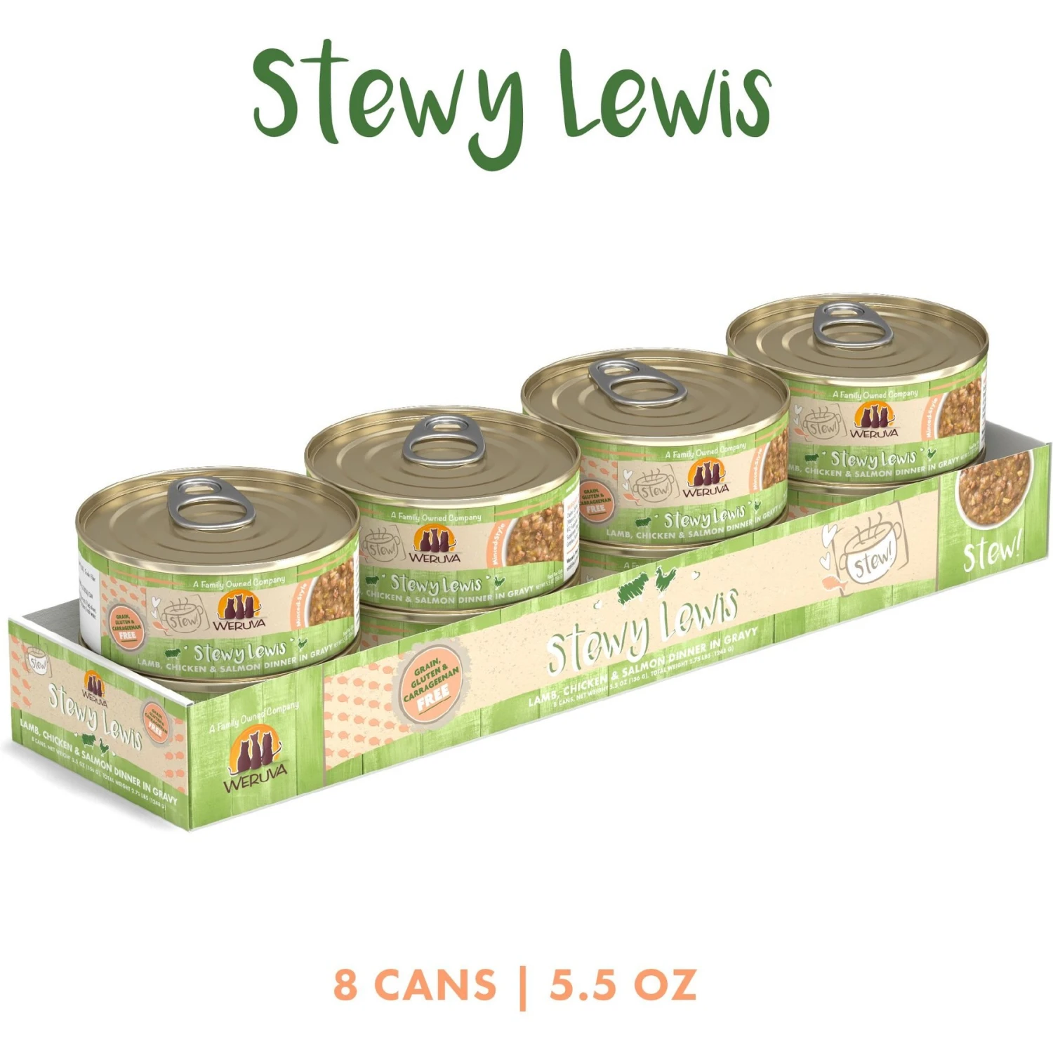 Weruva Classic Cat Stewy Lewis Lamb, Chicken & Salmon In Gravy Stew Canned Cat Food 4 Weruva Classic Cat Stewy Lewis Lamb, Chicken & Salmon In Gravy Stew Canned Cat Food - Image 2