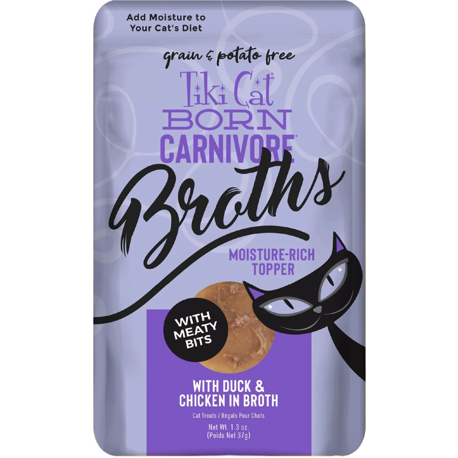 Tiki Cat Broths Duck & Chicken In Broth With Meaty Bits Grain-Free Wet Cat Food Topper, 1.3-oz Pouch, Case Of 12 3 Tiki Cat Broths Duck & Chicken In Broth With Meaty Bits Grain-Free Wet Cat Food Topper, 1.3-oz Pouch, Case Of 12