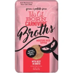 Tiki Cat Broths Beef In Broth With Meaty Bits Grain-Free Wet Cat Food Topper, 1.3-oz Pouch, Case Of 12