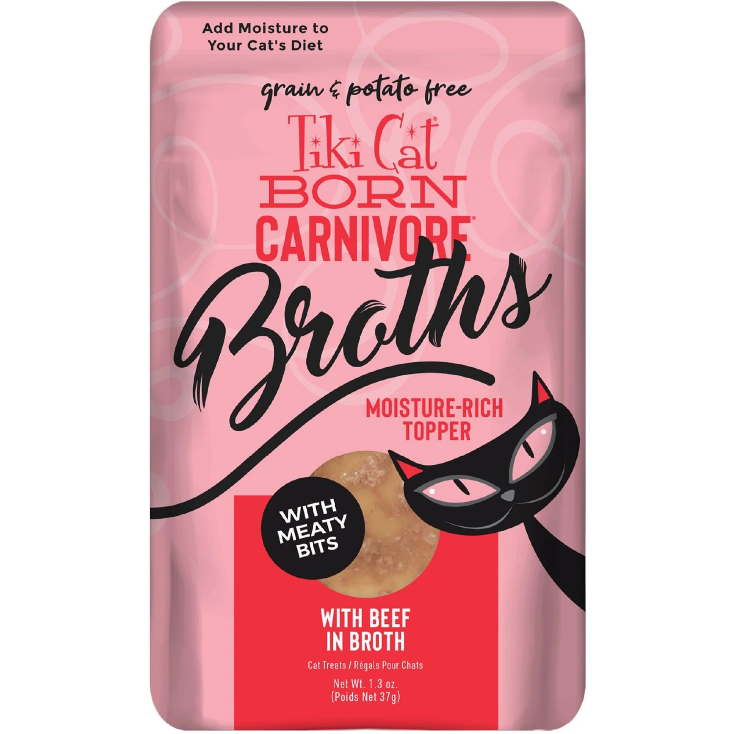Tiki Cat Broths Beef In Broth With Meaty Bits Grain-Free Wet Cat Food Topper, 1.3-oz Pouch, Case Of 12 3 Tiki Cat Broths Beef In Broth With Meaty Bits Grain-Free Wet Cat Food Topper, 1.3-oz Pouch, Case Of 12