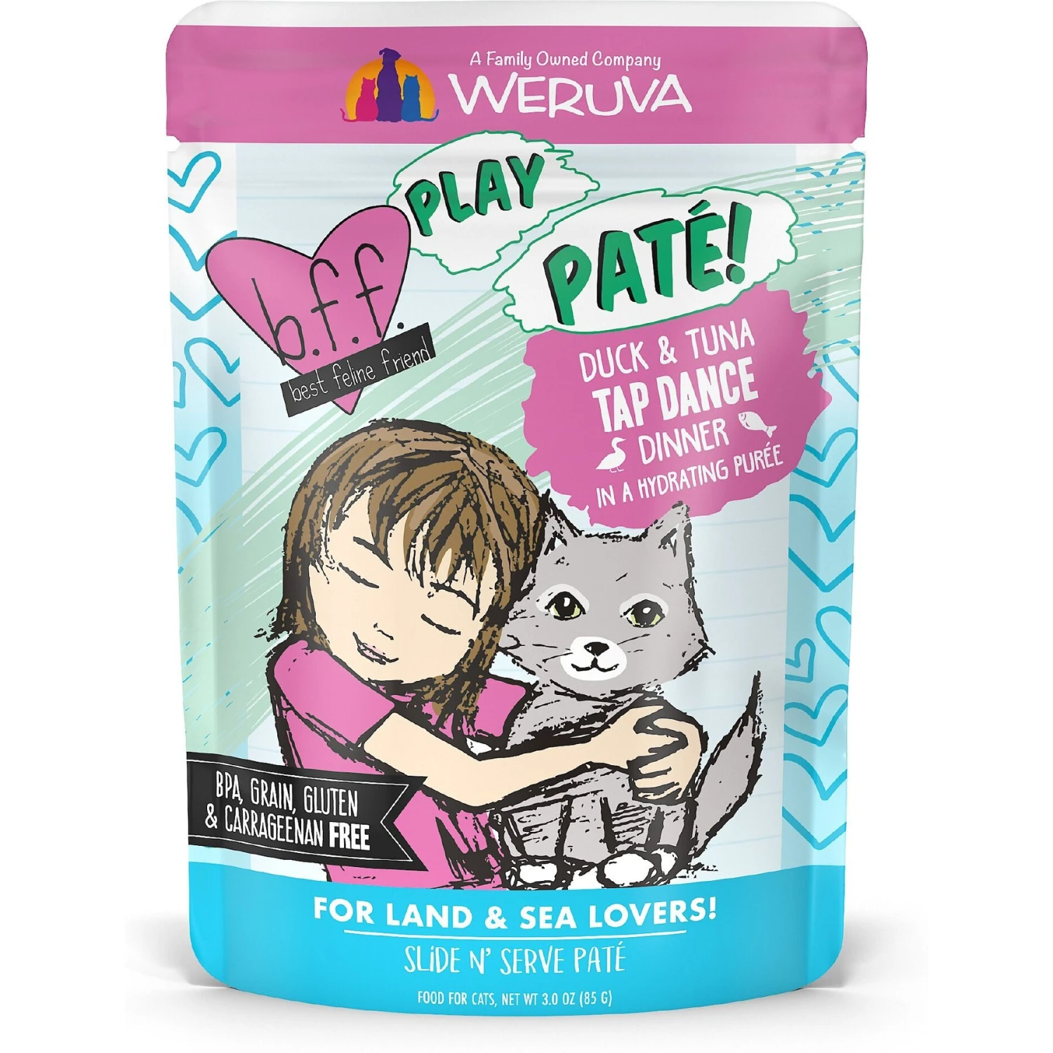 BFF Play Pate Lovers Duck & Tuna Tap Dance Wet Cat Food, 3-oz Pouch, Pack Of 12 3 BFF Play Pate Lovers Duck & Tuna Tap Dance Wet Cat Food, 3-oz Pouch, Pack Of 12