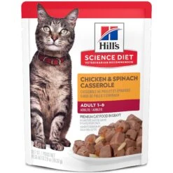 Hill's Science Diet Adult Chicken & Spinach Casserole Recipe Cat Food, 2.8-oz Pouch, Case Of 24