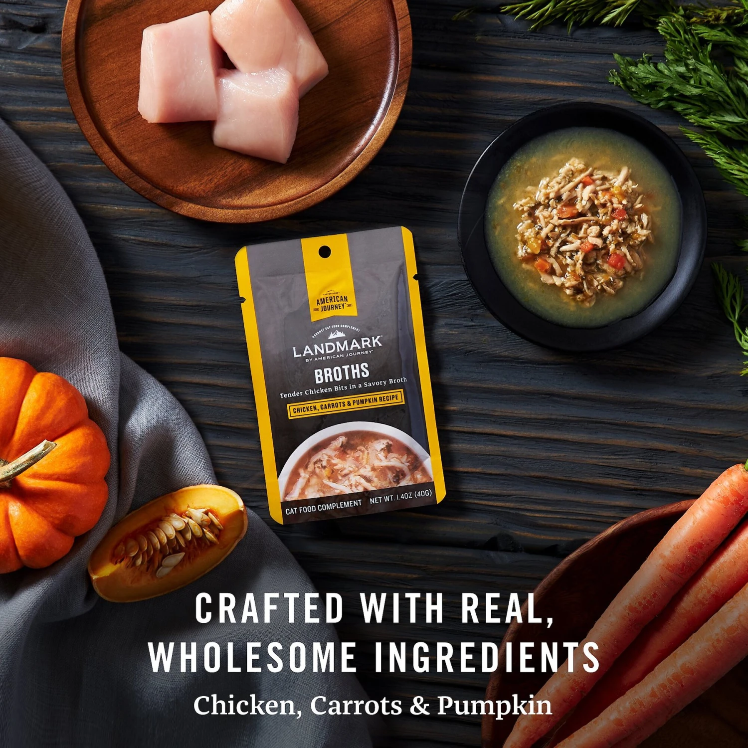 American Journey Landmark Broths Chicken, Carrots & Pumpkin Recipe Wet Cat Food Complement Pouches, 1.4 Oz Case Of 16 7 American Journey Landmark Broths Chicken, Carrots & Pumpkin Recipe Wet Cat Food Complement Pouches, 1.4 Oz Case Of 16 - Image 5