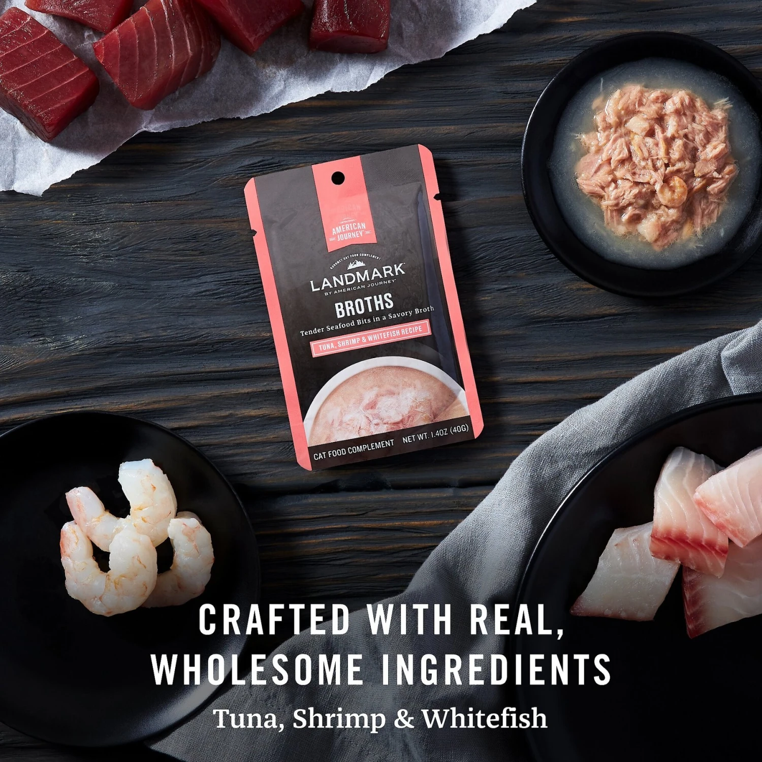 American Journey Landmark Broths Tuna, Shrimp & Whitefish Recipe Wet Cat Food Complement Pouches, 1.4 Oz Case Of 16 7 American Journey Landmark Broths Tuna, Shrimp & Whitefish Recipe Wet Cat Food Complement Pouches, 1.4 Oz Case Of 16 - Image 5