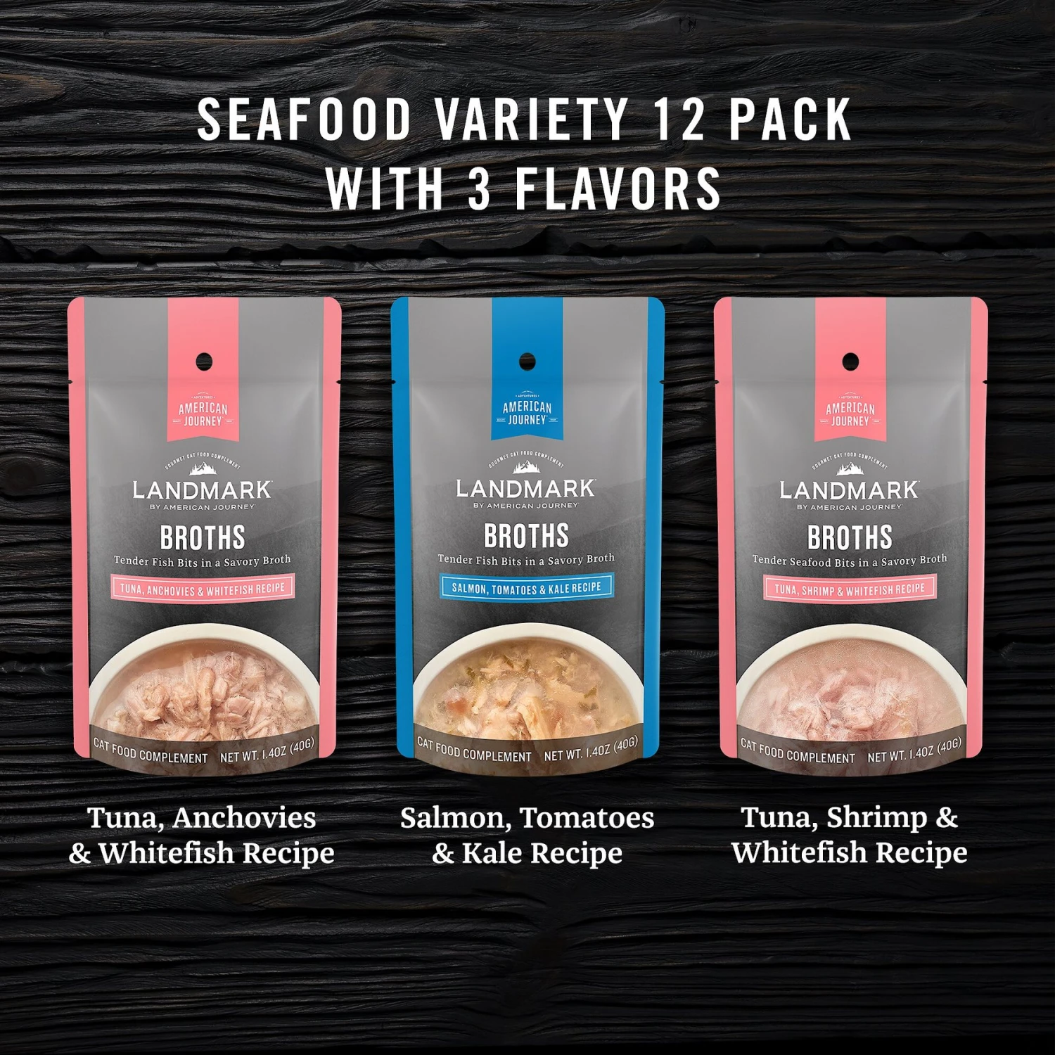 American Journey Landmark Broths Seafood Variety Pack Wet Cat Food Complement Pouches 4 American Journey Landmark Broths Seafood Variety Pack Wet Cat Food Complement Pouches - Image 2