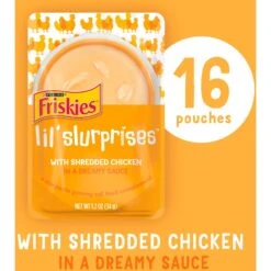 Friskies Lil Slurprises With Shredded Chicken In Dreamy Sauce Wet Cat Food Topper -PurePet Bites Shop 237922 PT1. AC SS1800 V1695931920