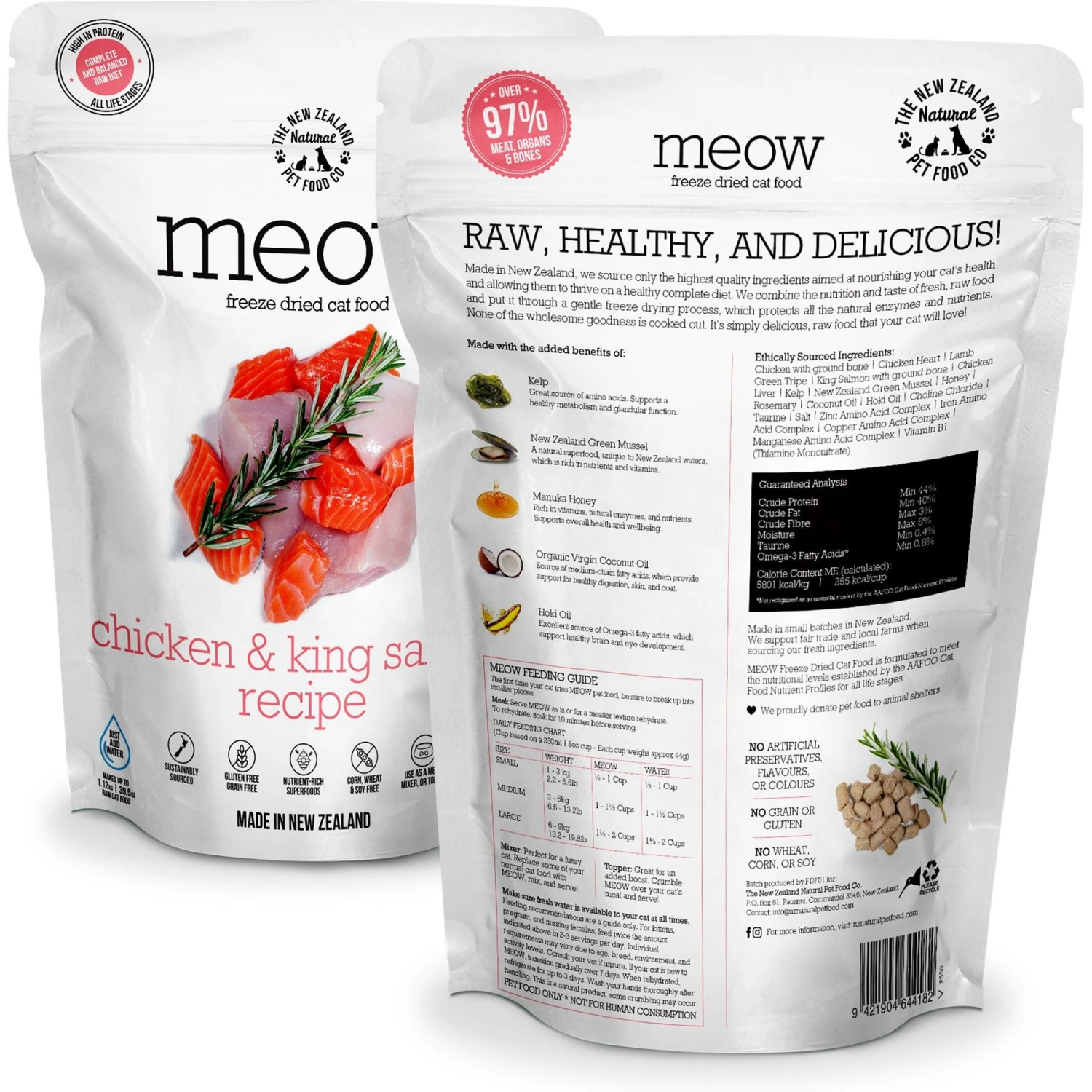 The New Zealand Natural Pet Food Co. Meow Chicken & King Salmon Grain-Free Freeze-Dried Cat Food, 9-oz Bag 4 The New Zealand Natural Pet Food Co. Meow Chicken & King Salmon Grain-Free Freeze-Dried Cat Food, 9-oz Bag - Image 2