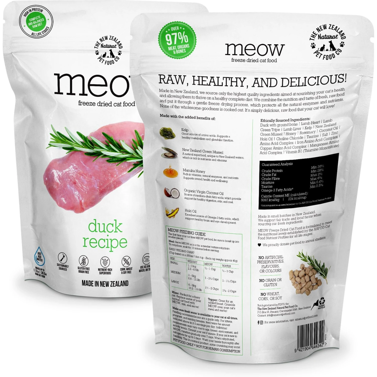 The New Zealand Natural Pet Food Co. Meow Duck Grain-Free Freeze-Dried Cat Food, 9-oz Bag 4 The New Zealand Natural Pet Food Co. Meow Duck Grain-Free Freeze-Dried Cat Food, 9-oz Bag - Image 2