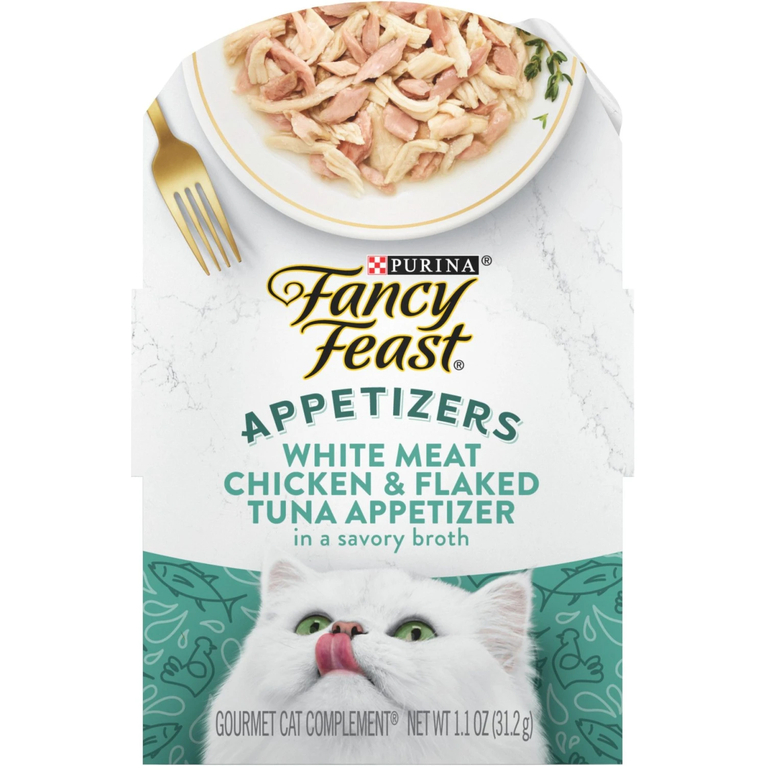 Fancy Feast Appetizers Grain-Free White Meat Chicken & Flaked Tuna Appetizer In Savory Broth Wet Cat Food, 1.1-oz Tray, Case Of 10 3 Fancy Feast Appetizers Grain-Free White Meat Chicken & Flaked Tuna Appetizer In Savory Broth Wet Cat Food, 1.1-oz Tray, Case Of 10