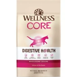 Wellness CORE Digestive Health Salmon Pate Recipe Grain-Free Wet Cat Food, 3-oz, Case Of 12 & Wellness CORE Digestive Health Wholesome Grains Salmon & Rice Recipe Dry Cat Food -PurePet Bites Shop 290196 PT1. AC SS1800 V1620078444