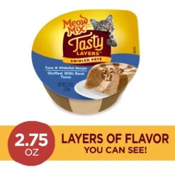 Meow Mix Tasty Layers Tuna & Whitefish Recipe Stuffed With Real Tuna Swirled Paté Cat Food, 2.75-oz Can, Case Of 12 -PurePet Bites Shop 292096 PT1. AC SS1800 V1661896514