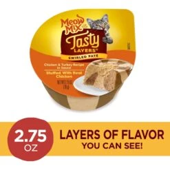 Meow Mix Tasty Layers Chicken & Turkey Recipe Stuffed With Real Chicken Swirled Paté Cat Food, 2.75-oz Can, Case Of 12 -PurePet Bites Shop 292098 PT1. AC SS1800 V1670620300