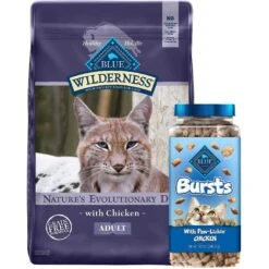 Blue Buffalo Wilderness Chicken Recipe Grain-Free Dry Cat Food & Blue Buffalo Bursts With Paw-Licken Chicken Cat Treats