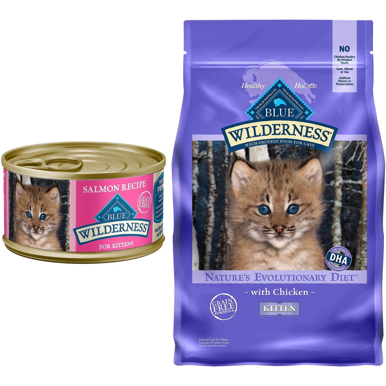 Blue Buffalo Wilderness Kitten Salmon Grain-Free Canned Cat Food & Blue Buffalo Wilderness High Protein Natural Grain-Free Chicken Kitten Dry Cat Food 3 Blue Buffalo Wilderness Kitten Salmon Grain-Free Canned Cat Food & Blue Buffalo Wilderness High Protein Natural Grain-Free Chicken Kitten Dry Cat Food