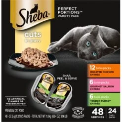 Sheba Perfect Portions Grain-Free Roasted Chicken, Gourmet Salmon & Tender Turkey Cuts In Gravy Variety Pack Adult Wet Cat Food Trays & Greenies Feline SmartBites Healthy Indoor Natural Chicken Flavor Soft & Crunchy Adult Cat Treats -PurePet Bites Shop 293844 PT1. AC SS1800 V1657656667