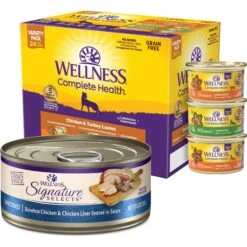 Wellness Chicken & Turkey Lovers Canned Cat Food, 3-oz, Case Of 24 & Wellness CORE Signature Selects Shredded Boneless Chicken & Chicken Liver Entree In Sauce Grain-Free Natural Canned Cat Food