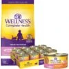 Wellness Complete Health Kitten Chicken Entree Recipe Natural Canned Cat Food & Wellness Complete Health Natural Grain-Free Deboned Chicken & Chicken Meal Dry Kitten Food -PurePet Bites Shop 298660 MAIN. AC SS1800 V1669095018