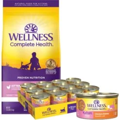 Wellness Complete Health Kitten Chicken Entree Recipe Natural Canned Cat Food & Wellness Complete Health Natural Grain-Free Deboned Chicken & Chicken Meal Dry Kitten Food