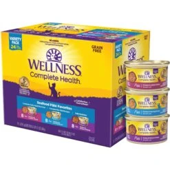 Wellness Seafood Pate Favorites Canned Cat Food, 3-oz, Case Of 24 & Wellness CORE Signature Selects Flaked Skipjack Tuna & Wild Salmon Entree In Broth Grain-Free Canned Cat Food -PurePet Bites Shop 298732 PT5. AC SS1800 V1621983767