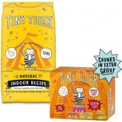 Tiny Tiger, Natural Indoor Recipe Chicken Flavor Dry Cat Food & Tiny Tiger Chunks In EXTRA Gravy Beef & Poultry Recipes Variety Pack Grain-Free Canned Cat Food