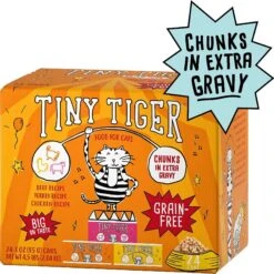 Tiny Tiger, Natural Indoor Recipe Chicken Flavor Dry Cat Food & Tiny Tiger Chunks In EXTRA Gravy Beef & Poultry Recipes Variety Pack Grain-Free Canned Cat Food -PurePet Bites Shop 347718 PT5. AC SS1800 V1639546013