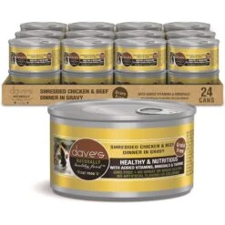 Dave's Pet Food Shredded Chicken & Beef Dinner In Gravy Recipe Wet Cat Food, 2.8-oz Can, Case Of 24