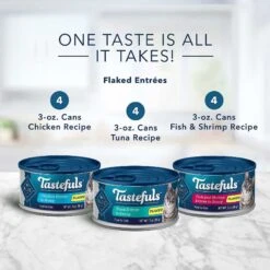 Blue Buffalo Tastefuls Tuna, Chicken, Fish & Shrimp Entrées Variety Pack Flaked Wet Cat Food & Blue Buffalo Wilderness Pate Variety Pack Duck, Chicken & Salmon Grain-Free Cat Canned Food -PurePet Bites Shop 353336 PT3. AC SS1800 V1639538203