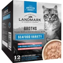 Fancy Feast Flaked Fish & Shrimp Feast Canned Cat Food & American Journey Landmark Broths Seafood Variety Pack Wet Cat Food Complement Pouches -PurePet Bites Shop 353376 PT5. AC SS1800 V1703617636