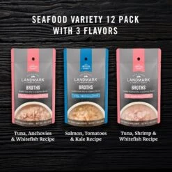 Fancy Feast Flaked Fish & Shrimp Feast Canned Cat Food & American Journey Landmark Broths Seafood Variety Pack Wet Cat Food Complement Pouches -PurePet Bites Shop 353376 PT6. AC SS1800 V1703617635