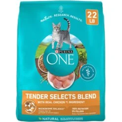Purina ONE Tender Selects Blend With Real Chicken Dry Cat Food & Fancy Feast Savory Cravings Beef & Crab Flavor Limited Ingredient Soft Cat Treats -PurePet Bites Shop 353425 PT1. AC SS1800 V1662759115