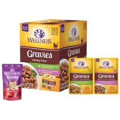 Wellness Healthy Indulgence Gravies Grain-Free Variety Pack Cat Food Pouches & Wellness Kittles Natural Grain-Free Salmon & Cranberries Crunchy Cat Treats
