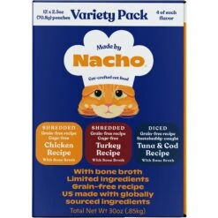 Made By Nacho Shredded & Diced Recipes With Homestyle Bone Broth Variety Pack Grain-Free Wet Cat Food -PurePet Bites Shop 369947 PT2. AC SS1800 V1645546418