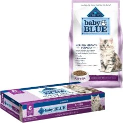 Blue Buffalo Baby Blue Healthy Growth Formula Natural Chicken & Brown Rice Recipe Kitten Dry Food & Blue Buffalo Baby Blue Healthy Growth Formula Natural Multi-Pack Chicken Recipe Kitten Wet Food, 3-oz Cans, 6 Count