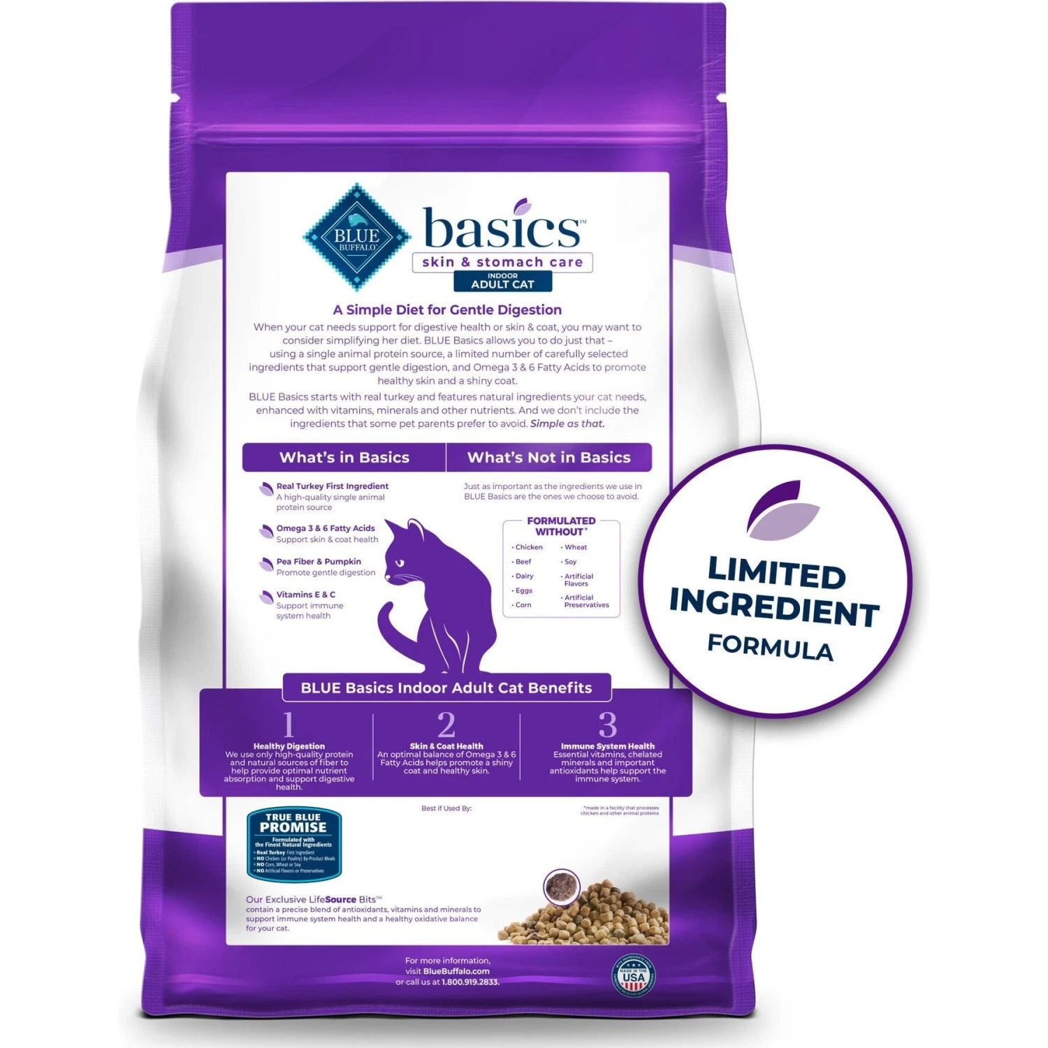 Blue Buffalo Basics Skin & Stomach Care Grain-Free Turkey & Potato Recipe Indoor Adult Dry Cat Food 4 Blue Buffalo Basics Skin & Stomach Care Grain-Free Turkey & Potato Recipe Indoor Adult Dry Cat Food - Image 2