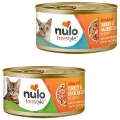 Nulo Freestyle Minced Turkey & Duck In Gravy Grain-Free Canned Cat & Kitten Food & Nulo Freestyle Shredded Turkey & Halibut In Gravy Grain-Free Canned Cat Food
