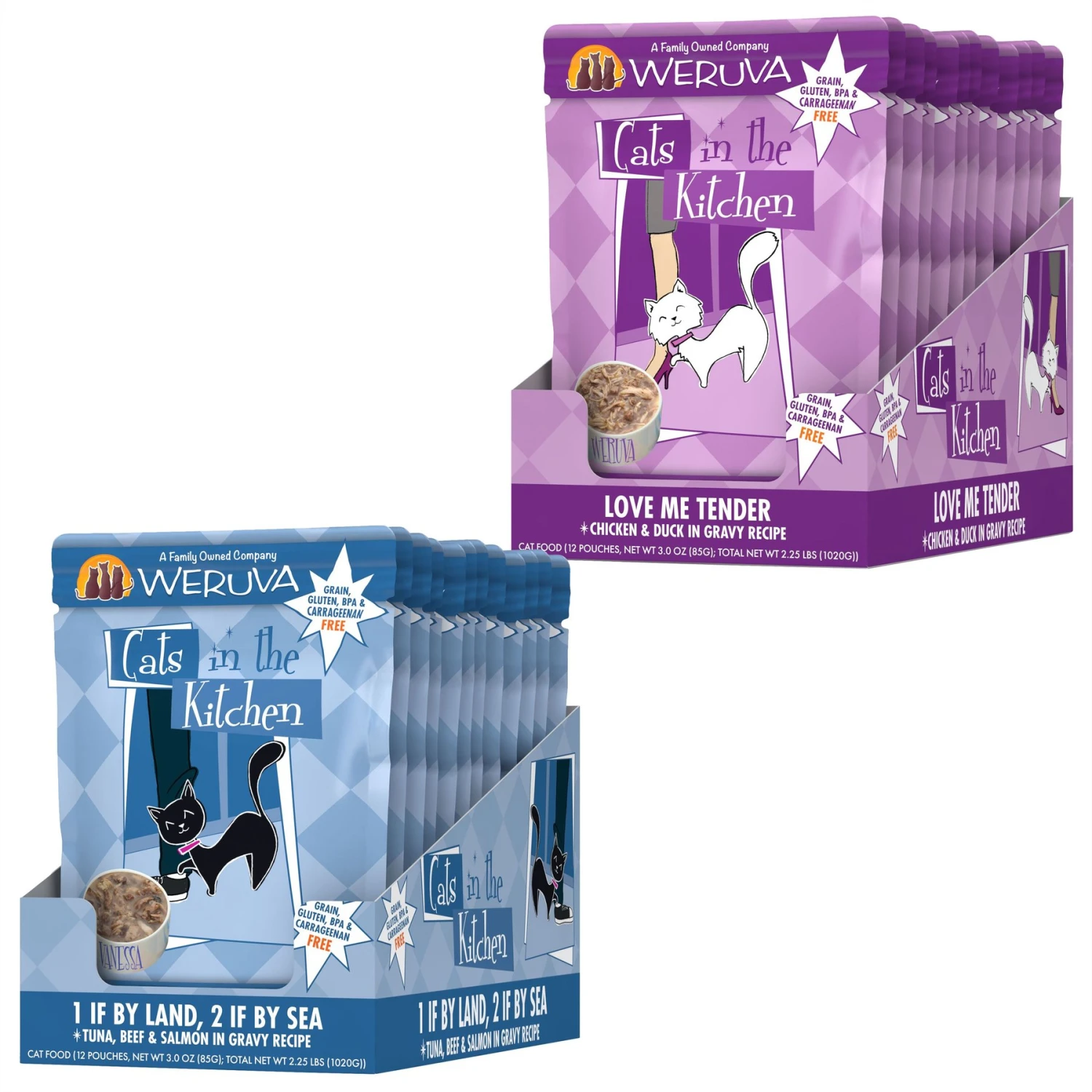 Weruva Cats In The Kitchen 1 If By Land, 2 If By Sea Tuna, Beef & Salmon Recipe Grain-Free Cat Food Pouches & Weruva Cats In The Kitchen Love Me Tender Chicken & Duck Recipe Grain-Free Cat Food Pouches 3 Weruva Cats In The Kitchen 1 If By Land, 2 If By Sea Tuna, Beef & Salmon Recipe Grain-Free Cat Food Pouches & Weruva Cats In The Kitchen Love Me Tender Chicken & Duck Recipe Grain-Free Cat Food Pouches