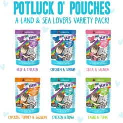 Weruva Cats In The Kitchen Pantry Party Variety Pack Grain-Free Cat Food, 3-oz Pouch, Case Of 12 & BFF OMG Potluck O' Pouches Variety Pack Grain-Free Cat Food Pouches -PurePet Bites Shop 611622 PT6. AC SS1800 V1661530200