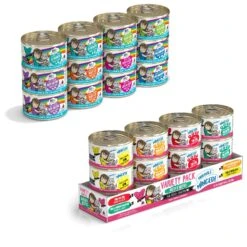 BFF Batch 'O Besties Variety Pack Canned Cat Food & BFF OMG Rainbow Road Variety Pack Grain-Free Canned Cat Food