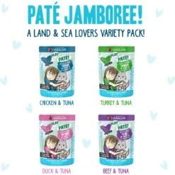 Weruva Best Feline Friend Paté Lovers, Aw Yeah! Paté Jamboree! Variety Pack Grain-Free Wet Cat Food, 2.8-oz Pouch, Case Of 12 & BFF Play Pate Lovers Pate Partay Variety Pack Wet Cat Food, 3-oz Pouch, Pack Of 12 -PurePet Bites Shop 611846 PT2. AC SS1800 V1661548671