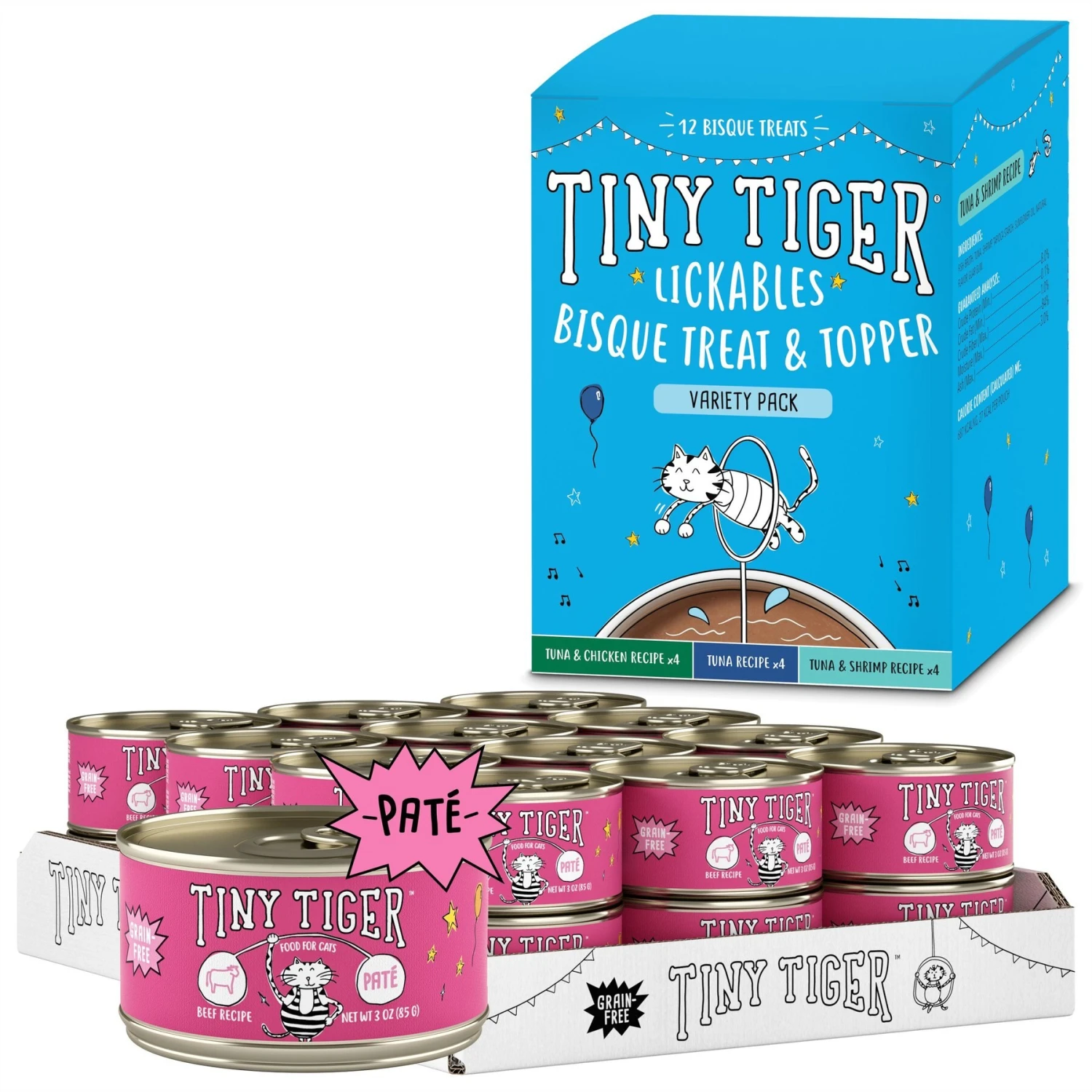 Tiny Tiger Pate Beef Recipe Grain-Free Canned Cat Food & Tiny Tiger, Lickables, Variety Pack, Bisque Cat Treat & Topper 3 Tiny Tiger Pate Beef Recipe Grain-Free Canned Cat Food & Tiny Tiger, Lickables, Variety Pack, Bisque Cat Treat & Topper