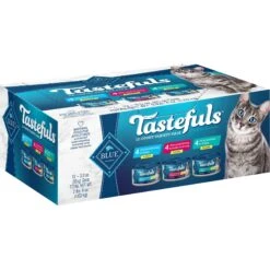 Blue Buffalo Tastefuls Salmon, Chicken, Ocean Fish & Tuna Entrées Variety Pack Pate Wet Cat Food, 3-oz Can, Case Of 12 & Blue Buffalo Tastefuls Tuna, Chicken, Fish & Shrimp Entrées Variety Pack Flaked Wet Cat Food -PurePet Bites Shop 662622 PT5. AC SS1800 V1667330821