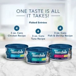 Blue Buffalo Tastefuls Salmon, Chicken, Ocean Fish & Tuna Entrées Variety Pack Pate Wet Cat Food, 3-oz Can, Case Of 12 & Blue Buffalo Tastefuls Tuna, Chicken, Fish & Shrimp Entrées Variety Pack Flaked Wet Cat Food -PurePet Bites Shop 662622 PT7. AC SS1800 V1667326829